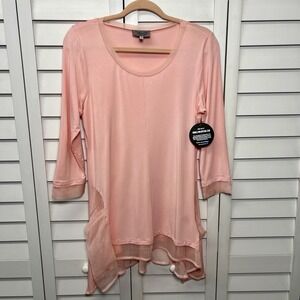 Lynn Ritchie Silver Asymmetrical 3/4 Sleeve Stretch Top Size Small Pink NWT